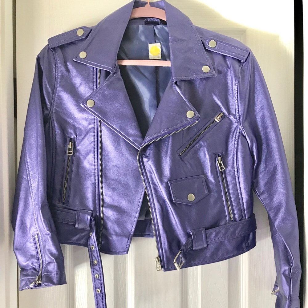 Metallic Cropped Faux Leather Jacket